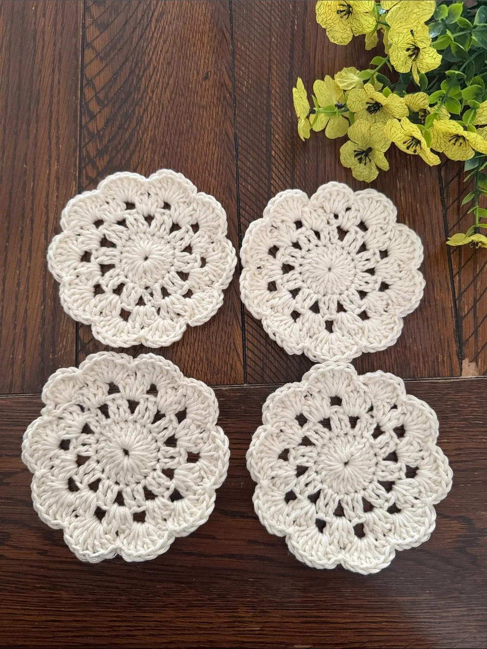 Handmade Cream Crochet Dinner Coasters - Set of 4